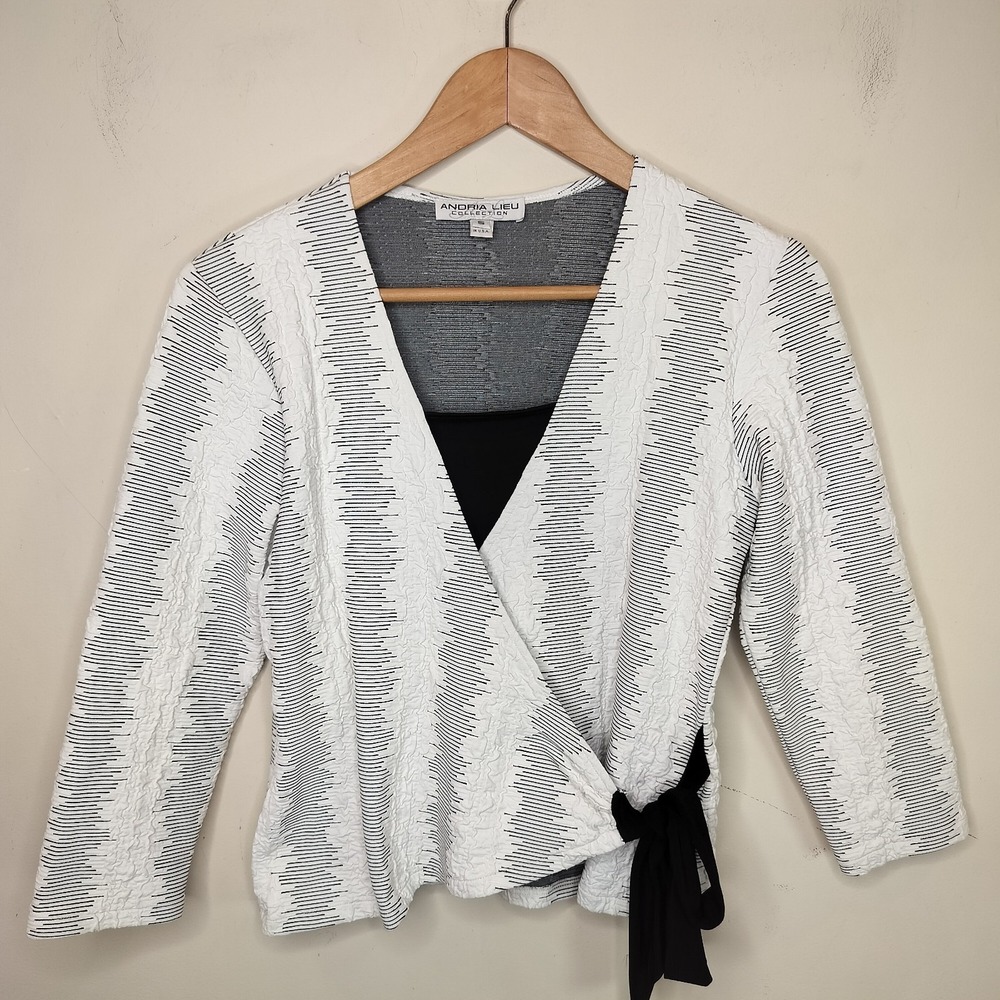 Andria Lieu Faux Wrap Top Stretch White Black